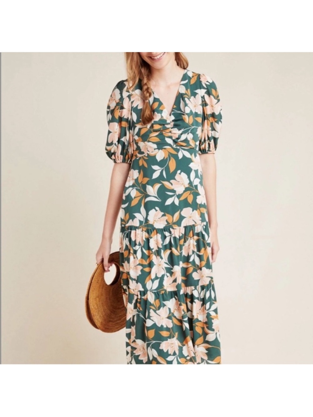 Gal Meets Glam Black Floral Midi Dress with Blush and Tan Flowers